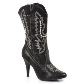 418-COWGIRL Ankle Boot  | Black Faux Leather