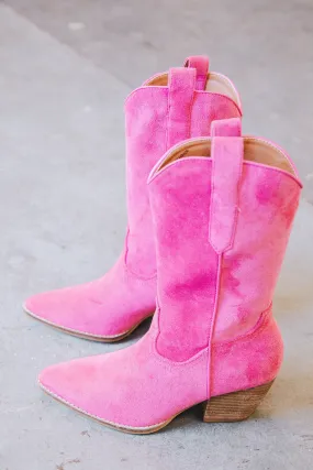 Arisa Mid Calf Faux Suede Boot, Fuschia