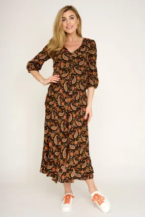 Belgravia Midi Dress in Chocolate Paisley