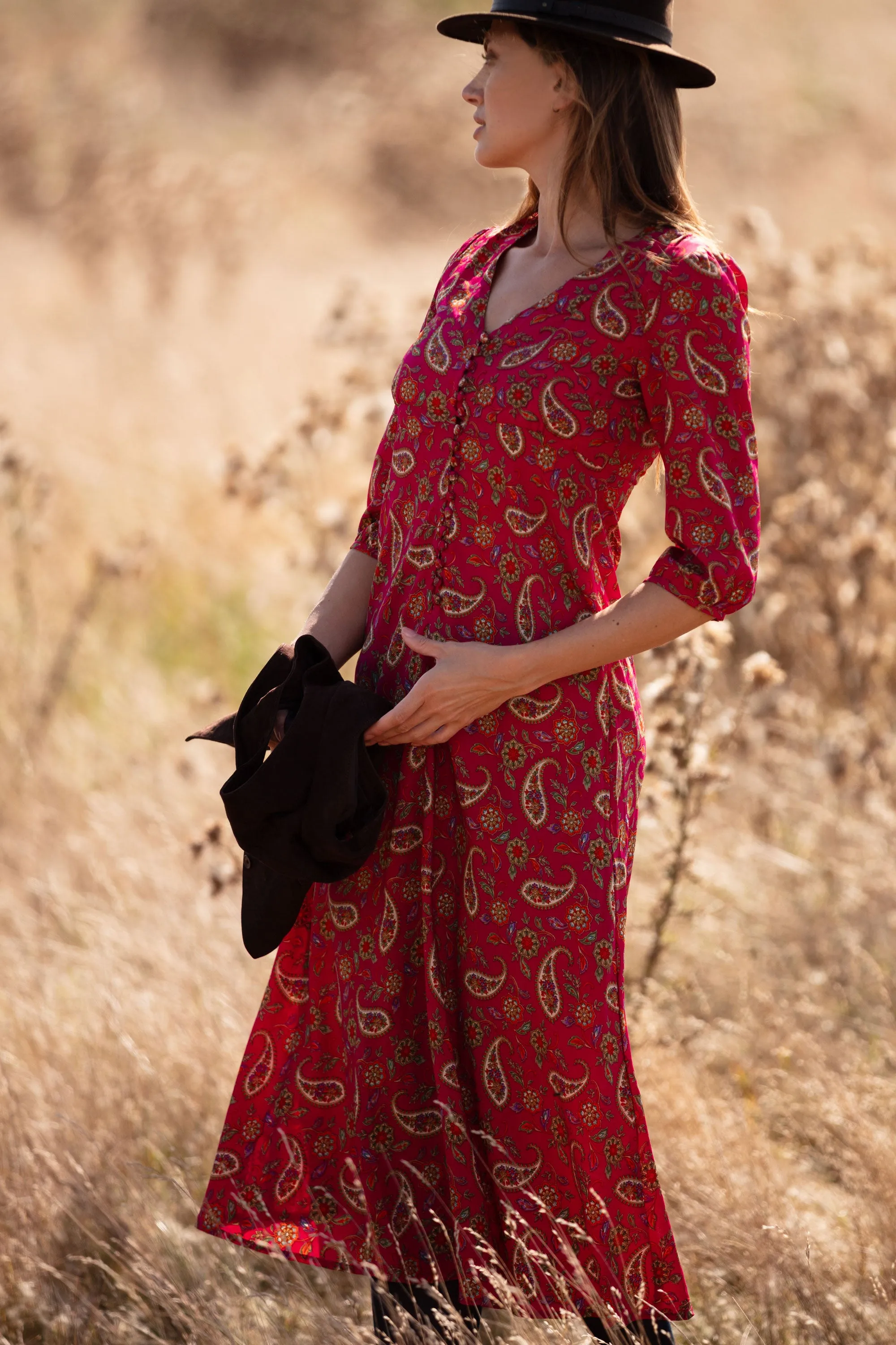 Belgravia Midi Dress in Hot Pink Paisley