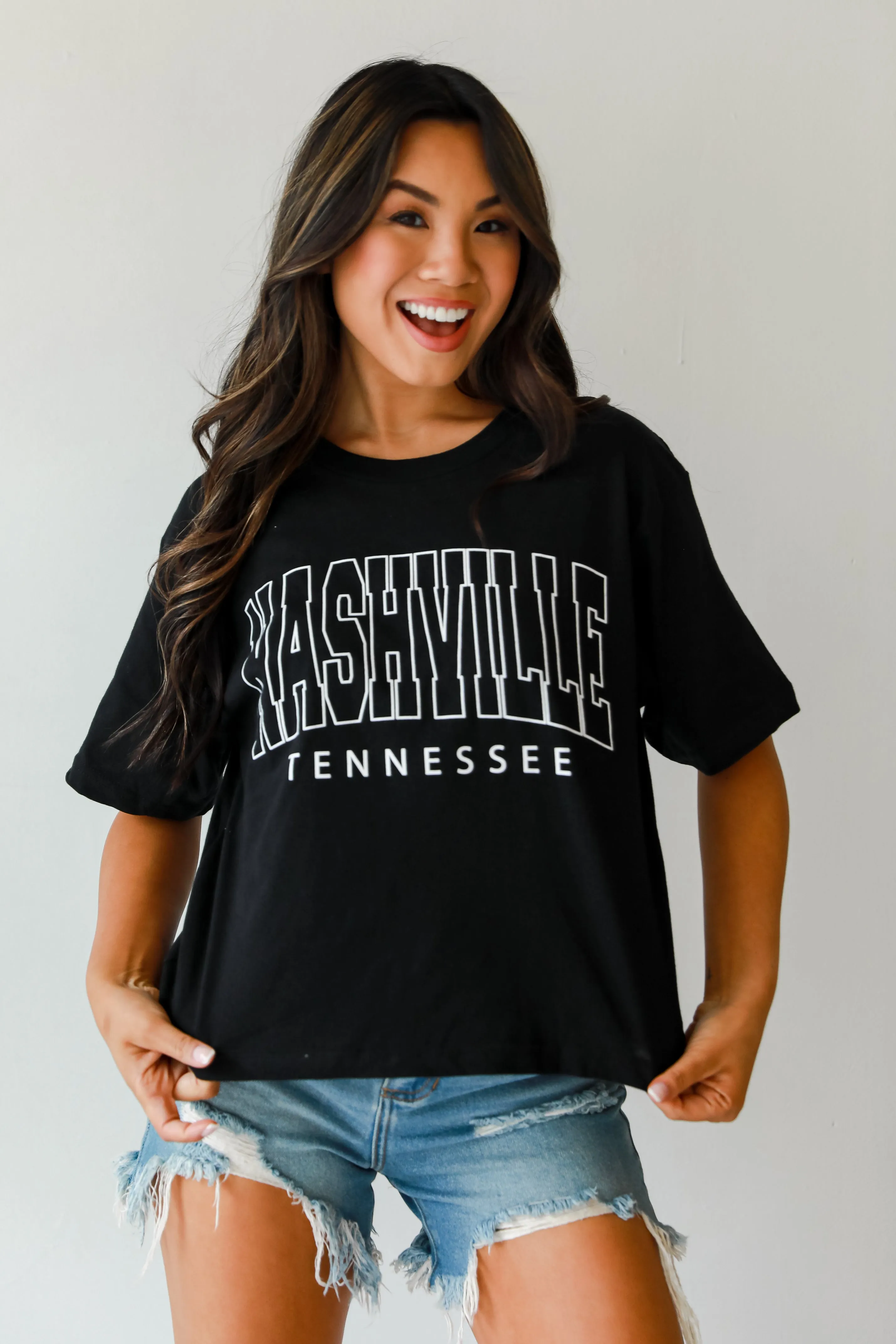 Black Nashville Tennessee Cropped Block Letter Tee