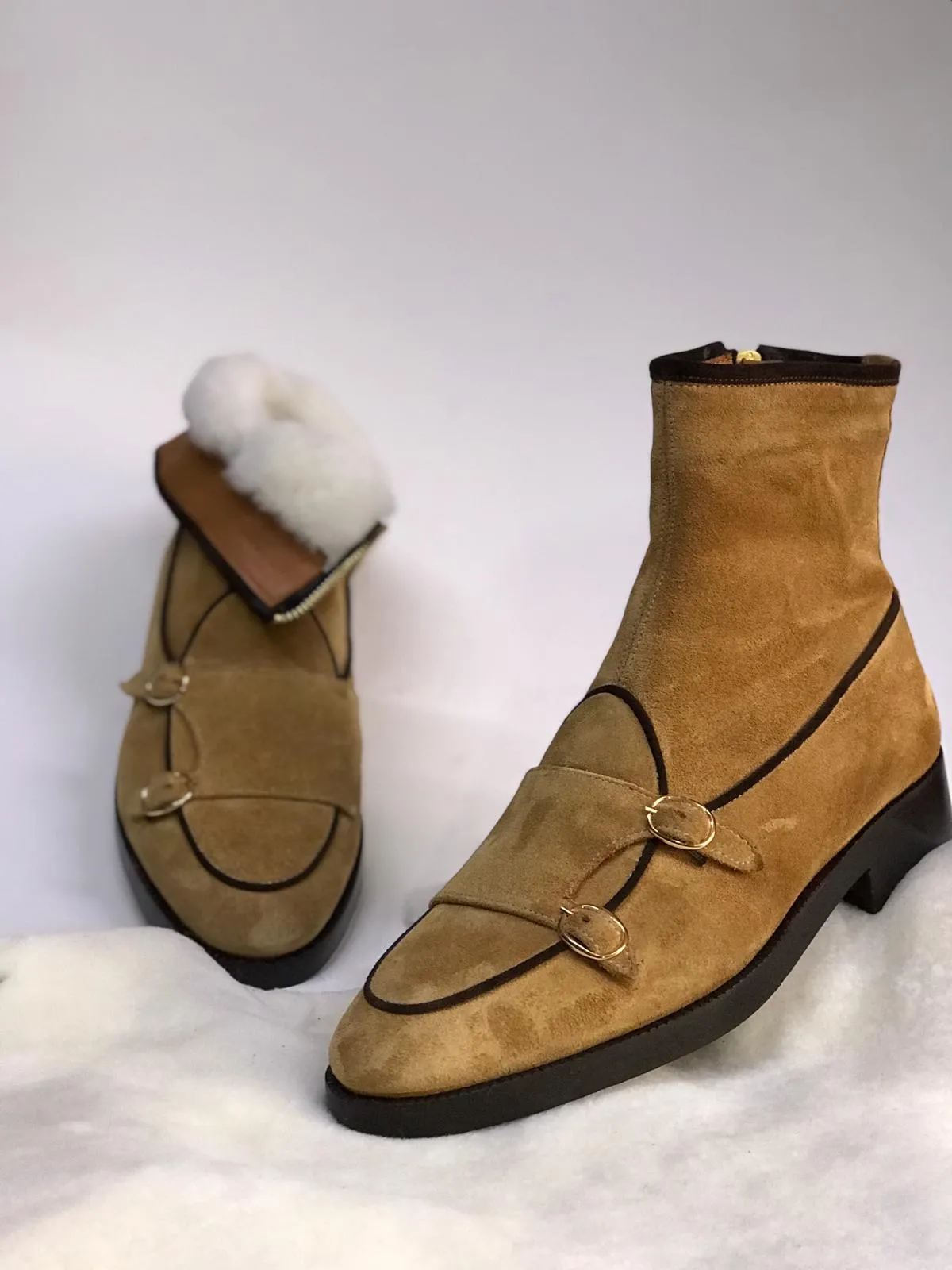 Buy Handmade Beige Suede Leather Ankle Boots by GentWith.com