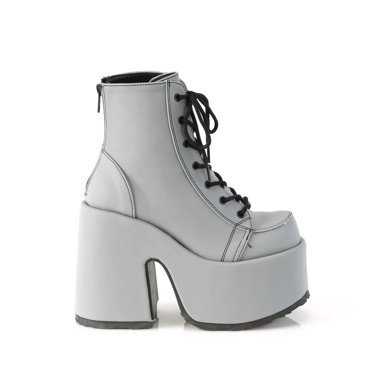 Demonia CAMEL-203 | Grey Reflective Vegan Leather Ankle Boots