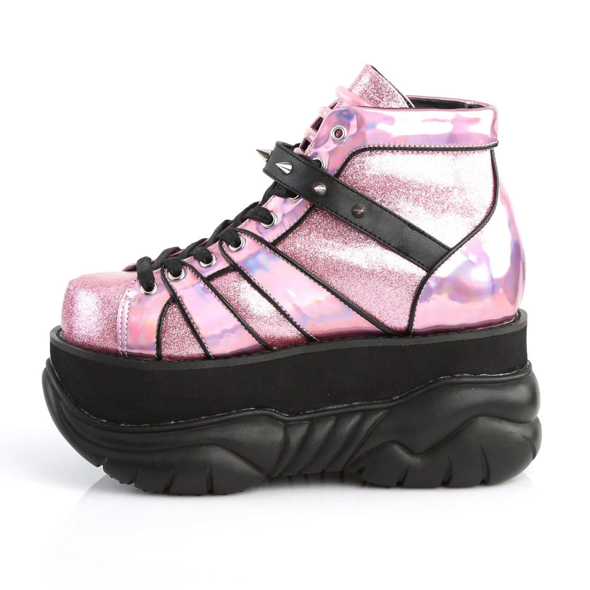 Demonia NEPTUNE-100 | Pnk Glitz V. Leather Unisex Platform Boots