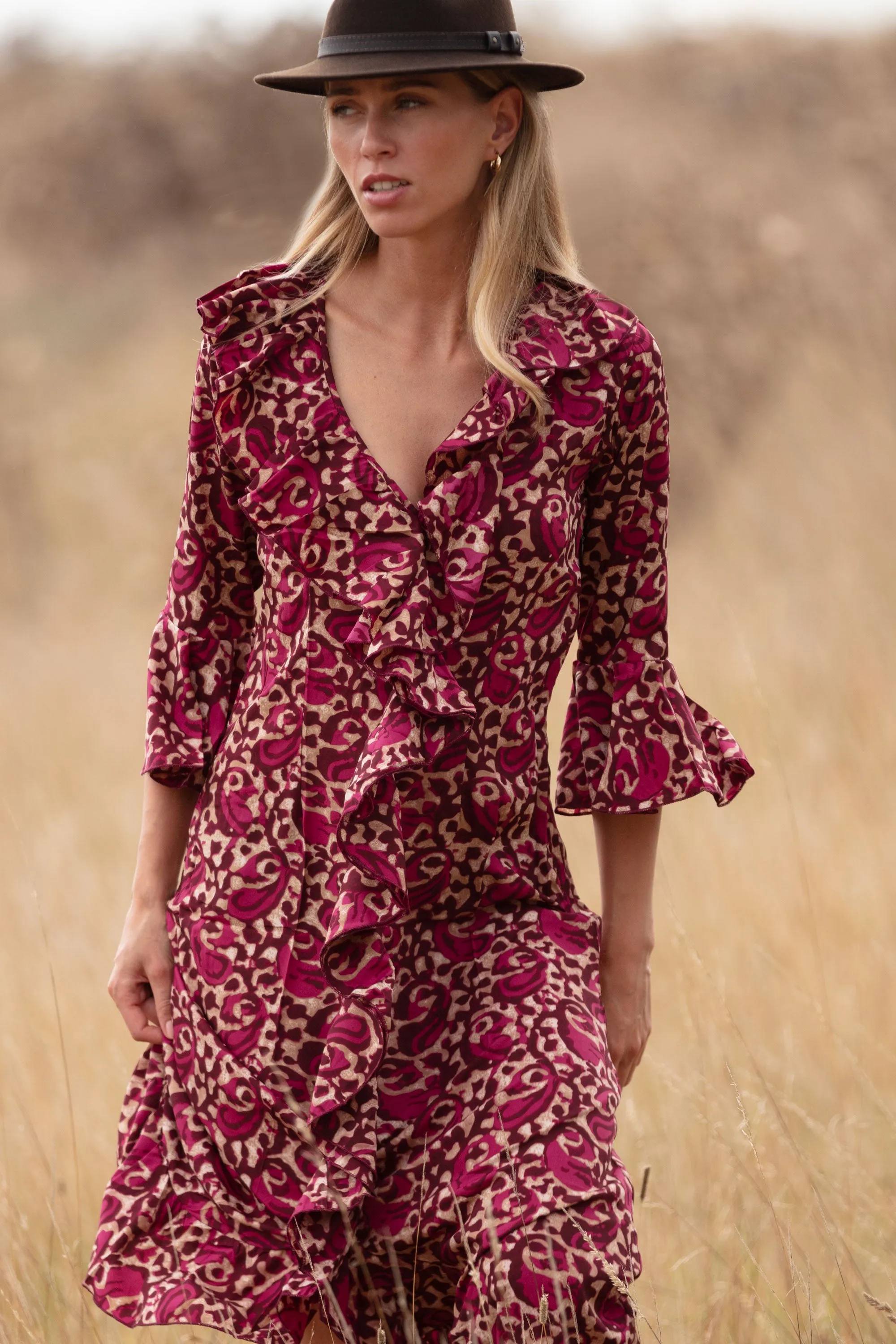 Felicity Midi Dress in Mulberry Swirl