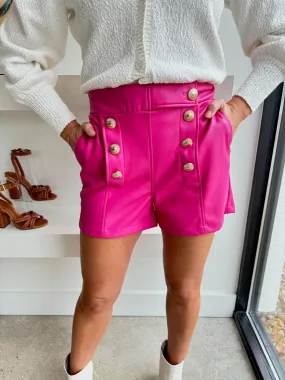 Hot Pink Vegan Leather Studded Short