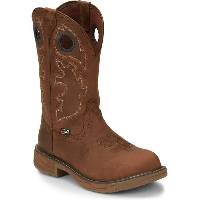 Justin Men's Rush 11 Round Toe WP Western Work Boot -Brown- SE4332