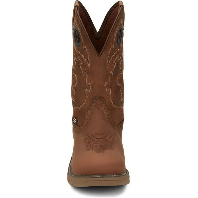 Justin Men's Rush 11 Round Toe WP Western Work Boot -Brown- SE4332