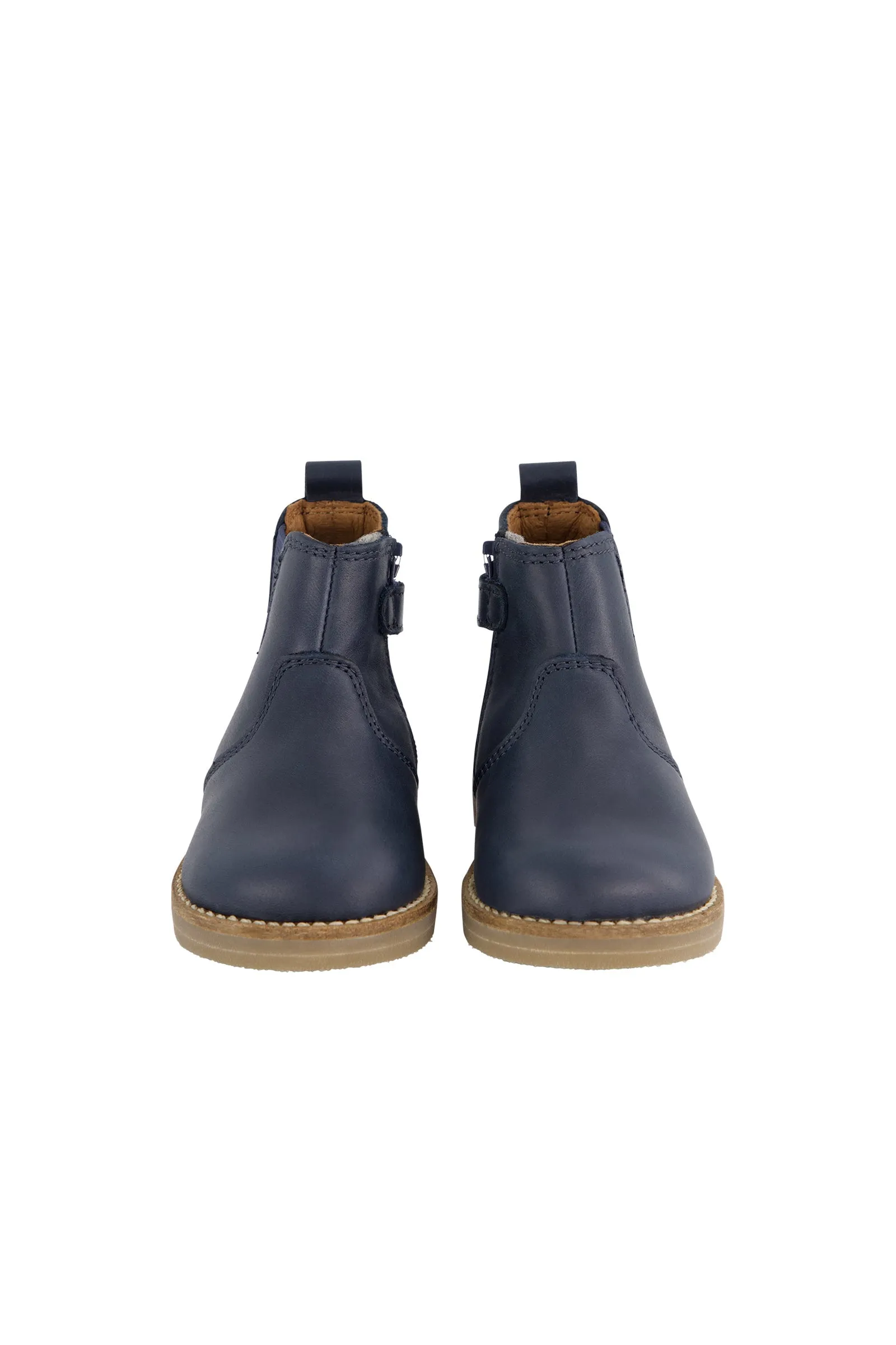 Leather Boot with Elastic Side - Navy