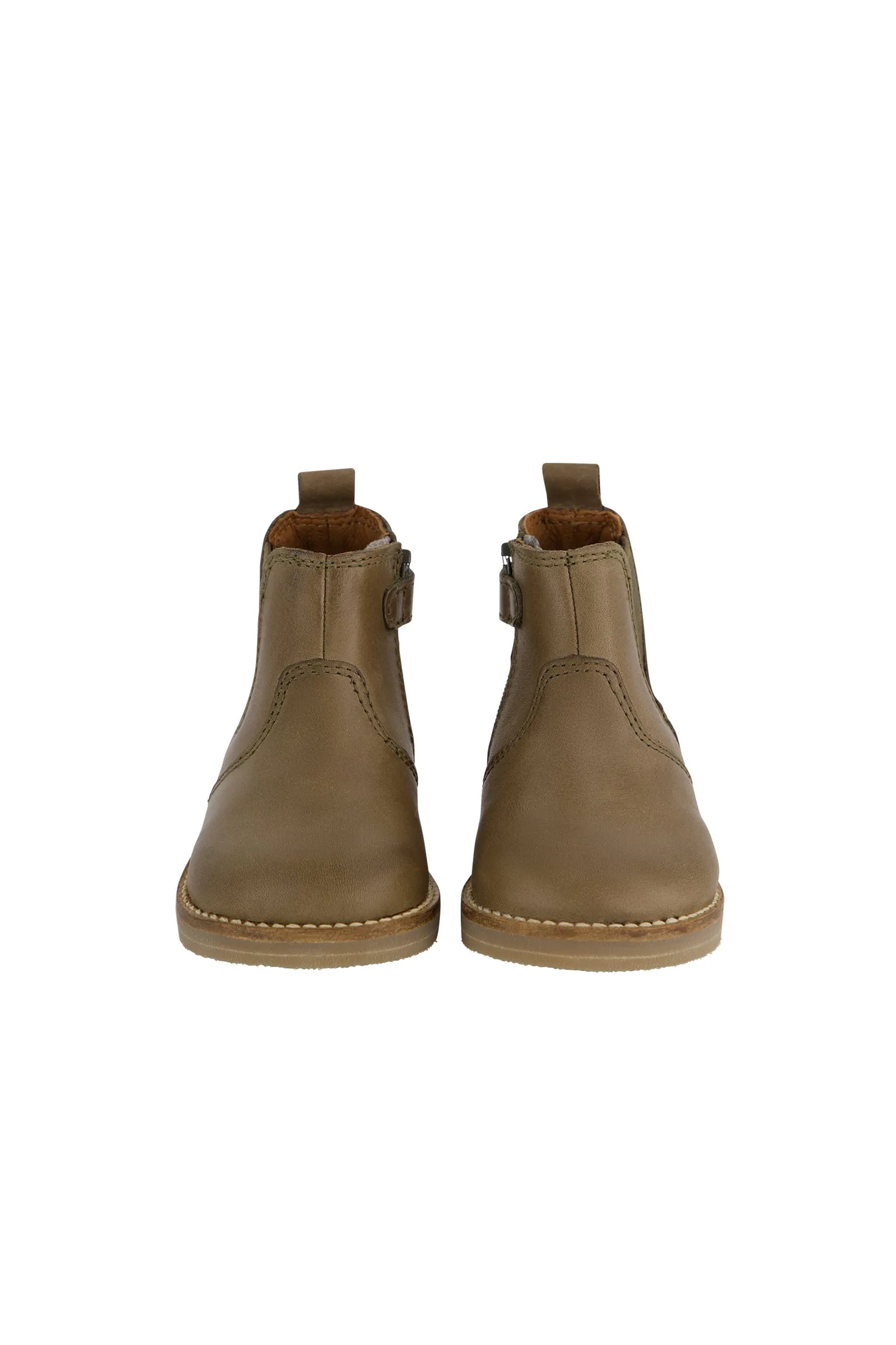 Leather Boot with Elastic Side - Olive