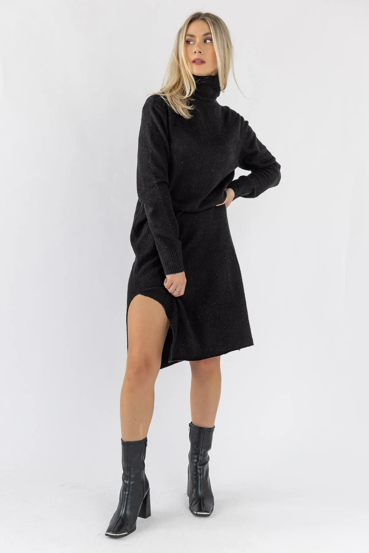 Lorene Black Sweater Midi Dress - Final Sale