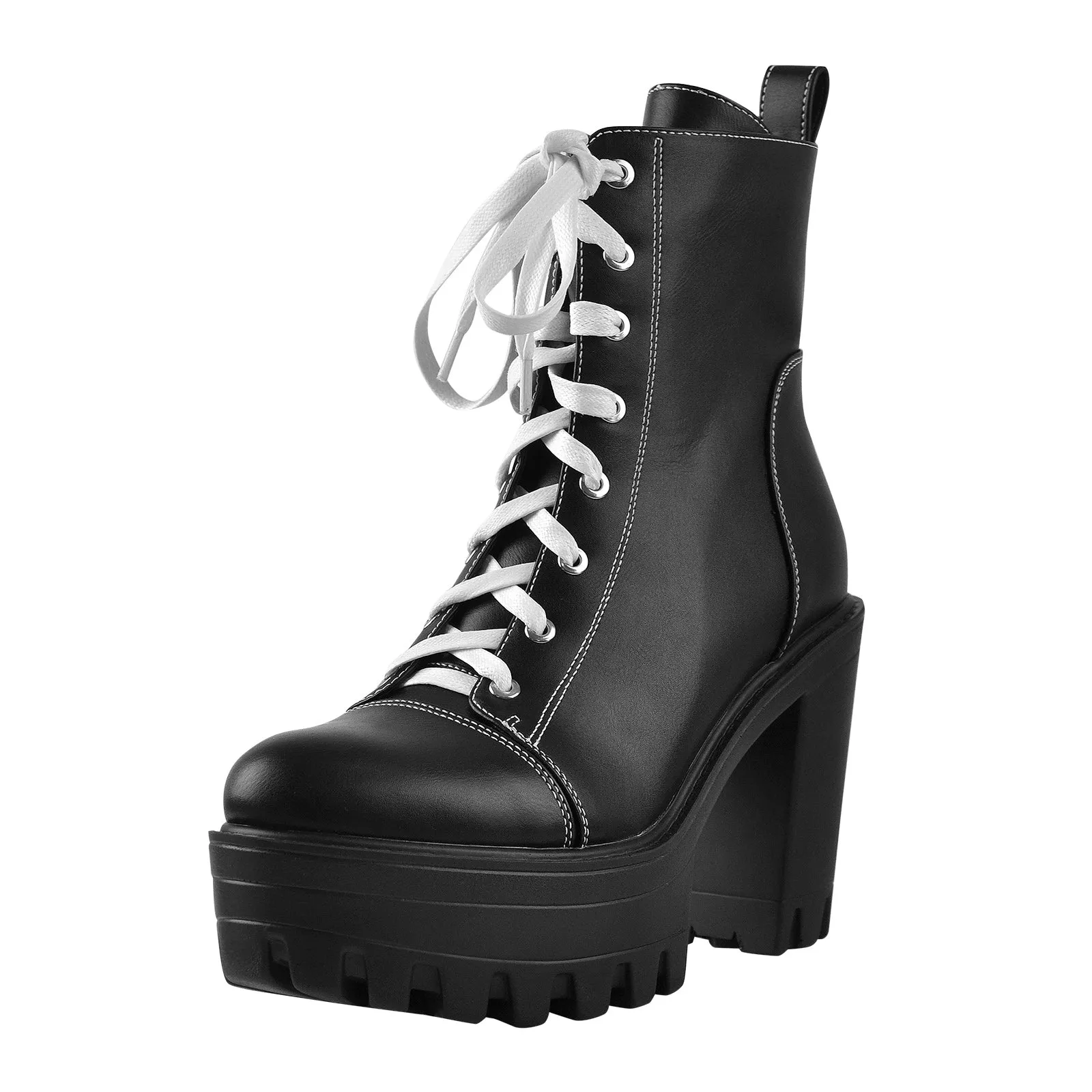 Matte Black Platform Lace Up Canvas Boots