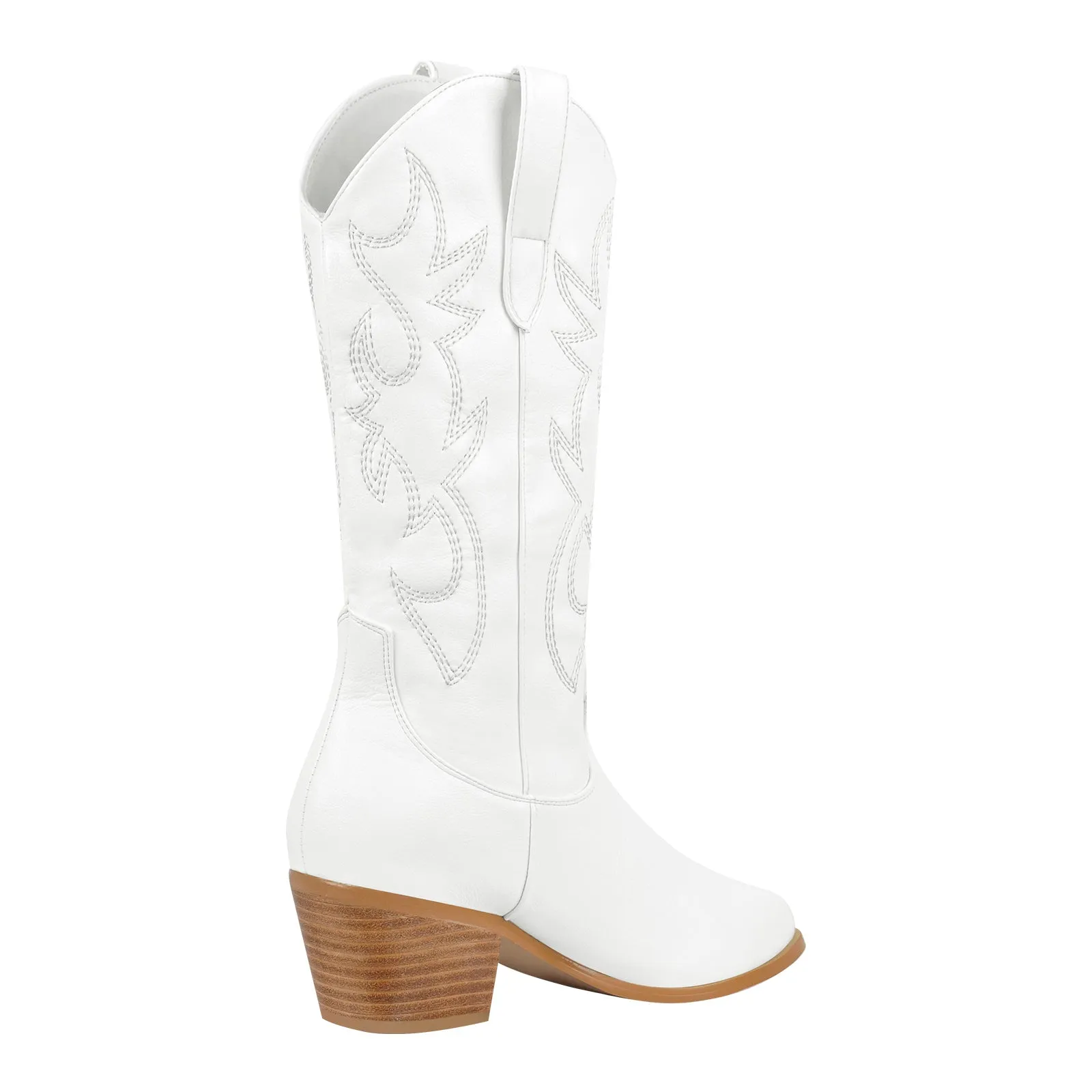 Mid-Calf Embroidered Pull On Western Boots