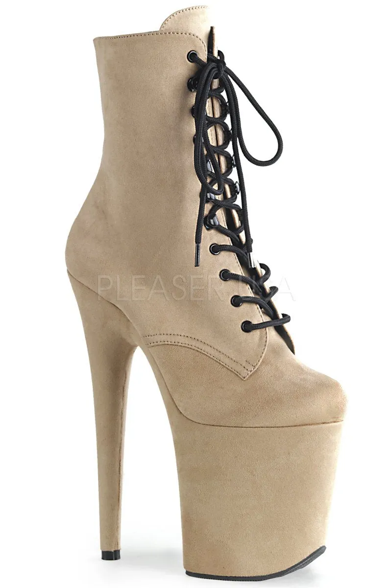 Pleaser USA Flamingo-1020FS Faux Suede 8inch Pleaser Boots - Beige