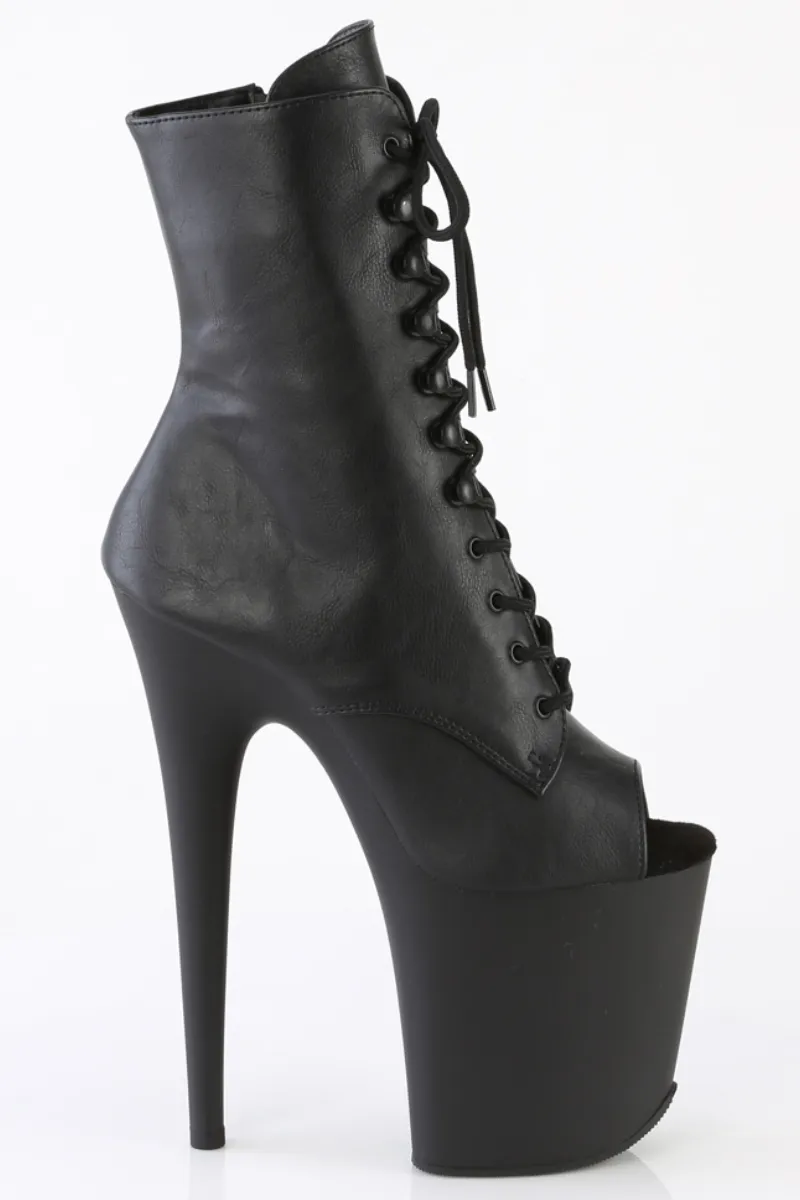 Pleaser USA Flamingo-1021 8inch Pleaser Peep toe Boots - Matte Black