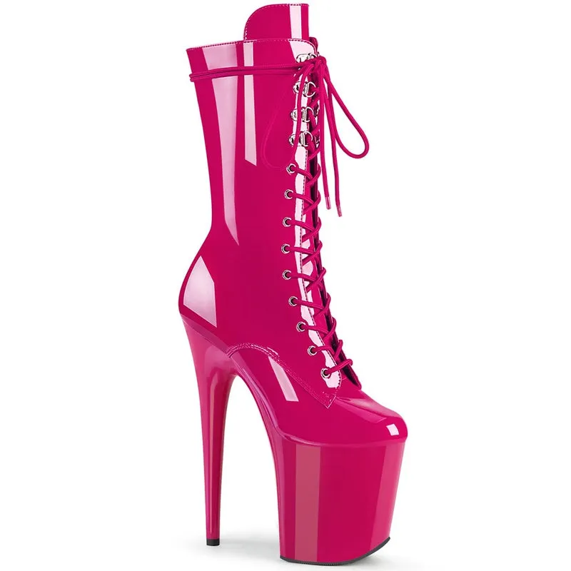 Pleaser USA Flamingo-1050 8inch Pleaser Boots - Patent Hot Pink