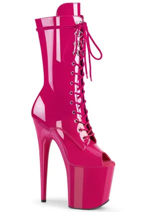 Pleaser USA Flamingo-1051 8inch Peep Toe Pleaser Boots - Patent Hot Pink