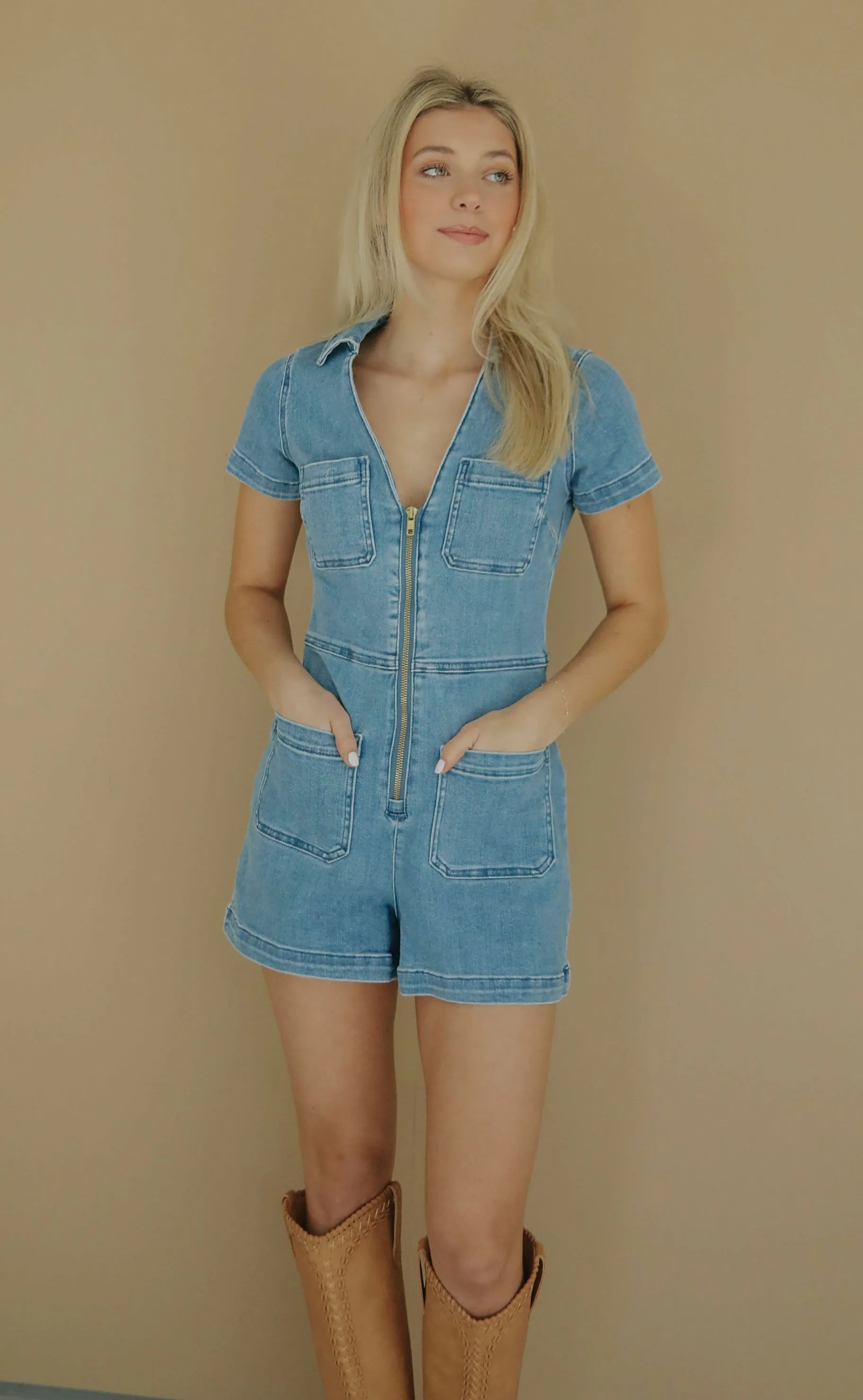 show me your mumu: ranch romper - french blue