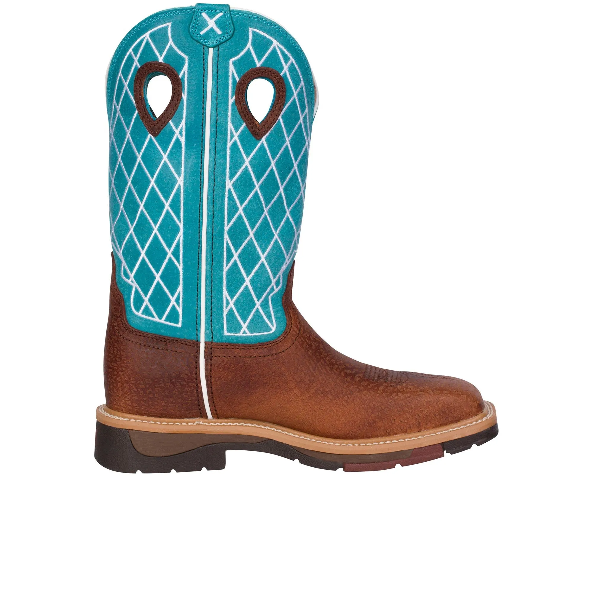 Twisted X 12 Inch Western Work Boot Steel Toe Brown Distressed Turquoise