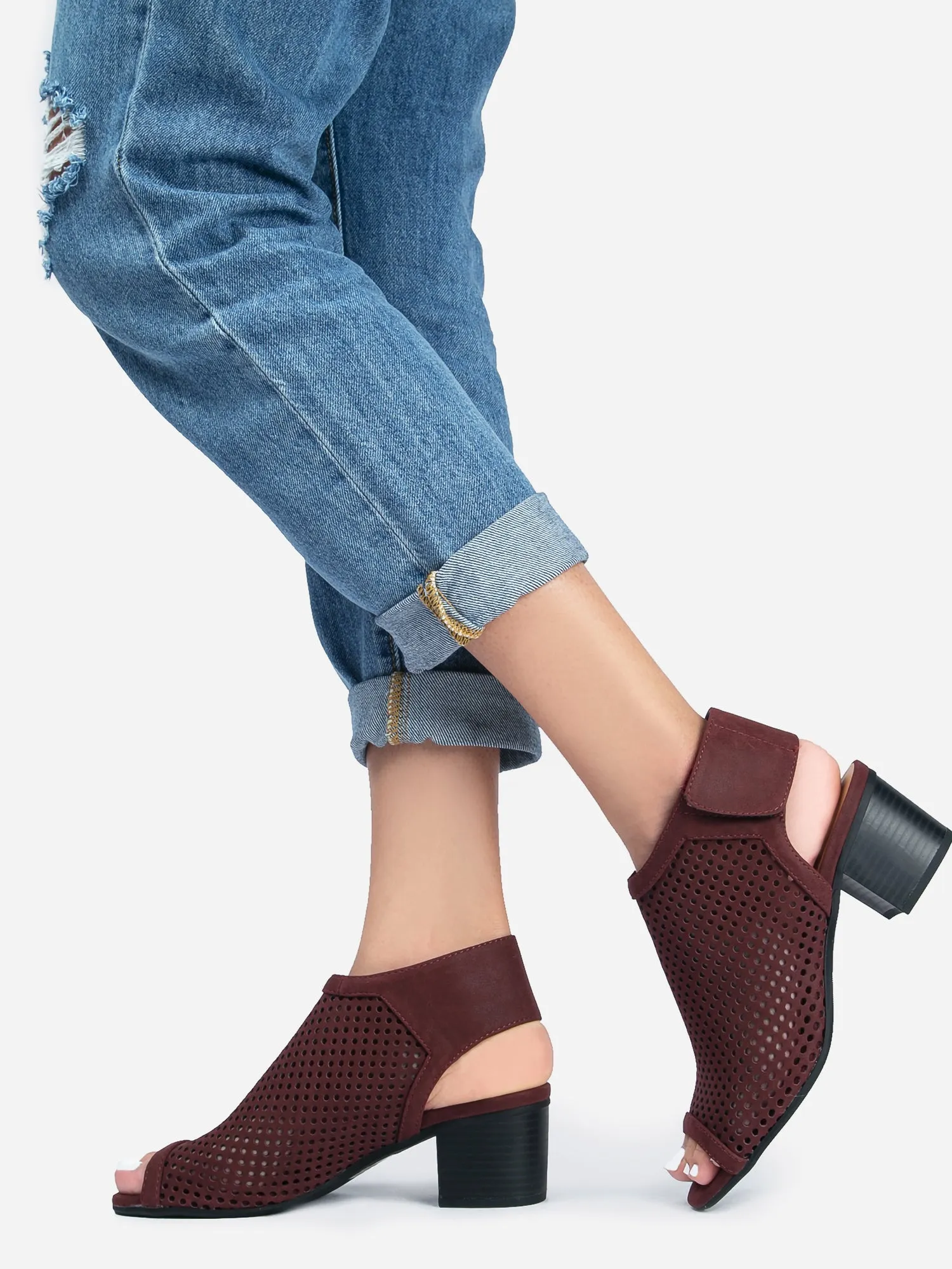 Velcro Strap Peep Toe Booties