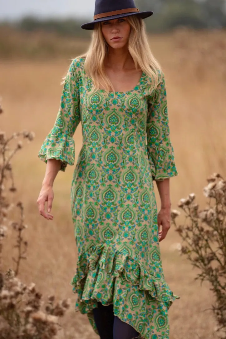 Victoria Midi Dress Green Paisley