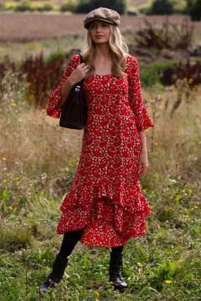 Victoria Midi Dress in Hot Red Swirl