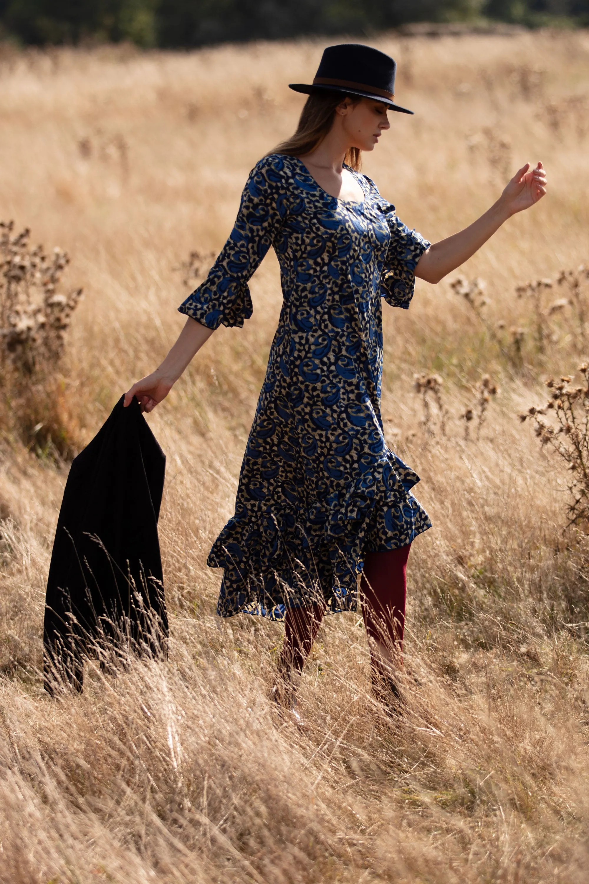 Victoria Midi Dress in Navy Swirl