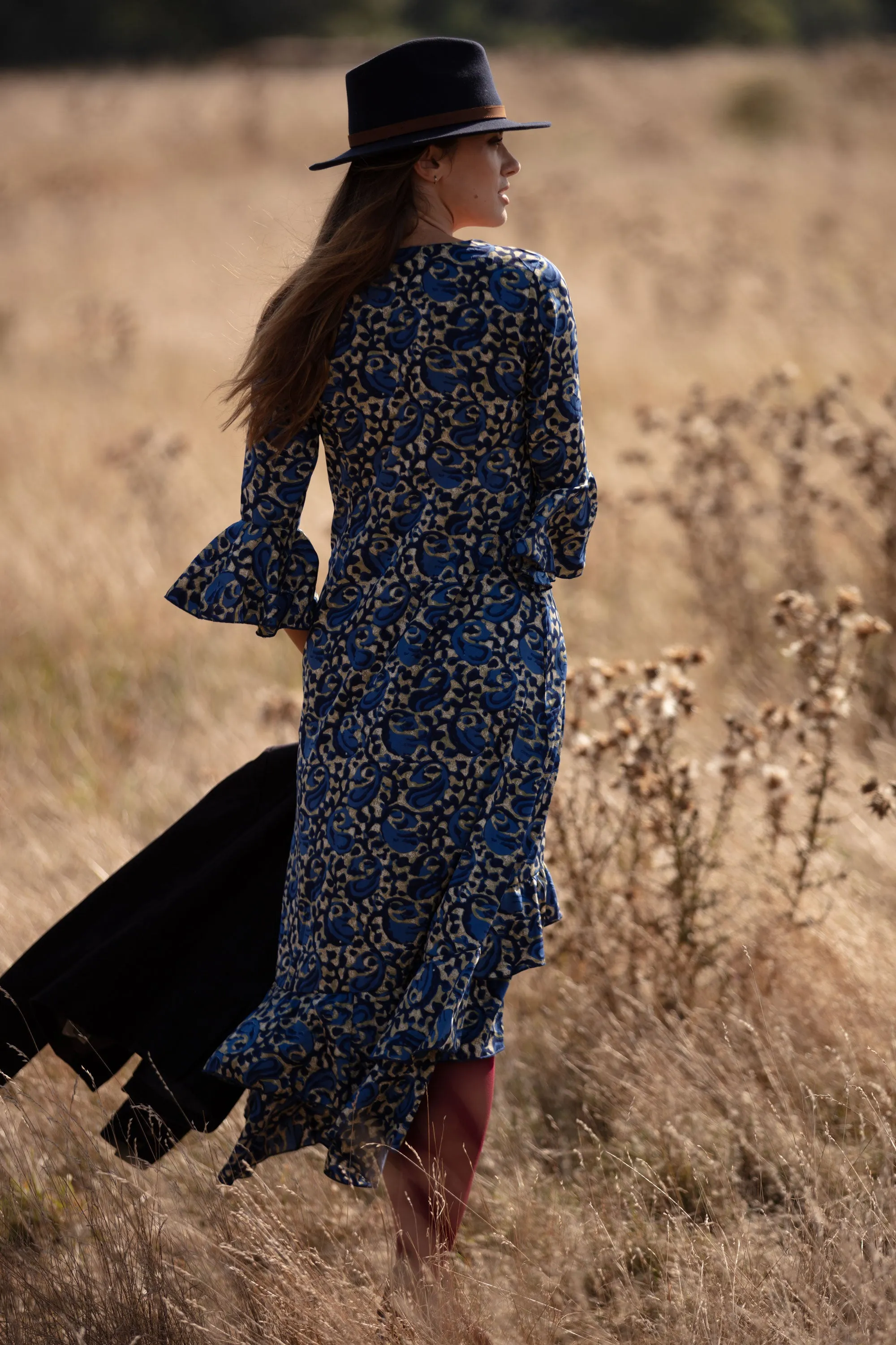 Victoria Midi Dress in Navy Swirl