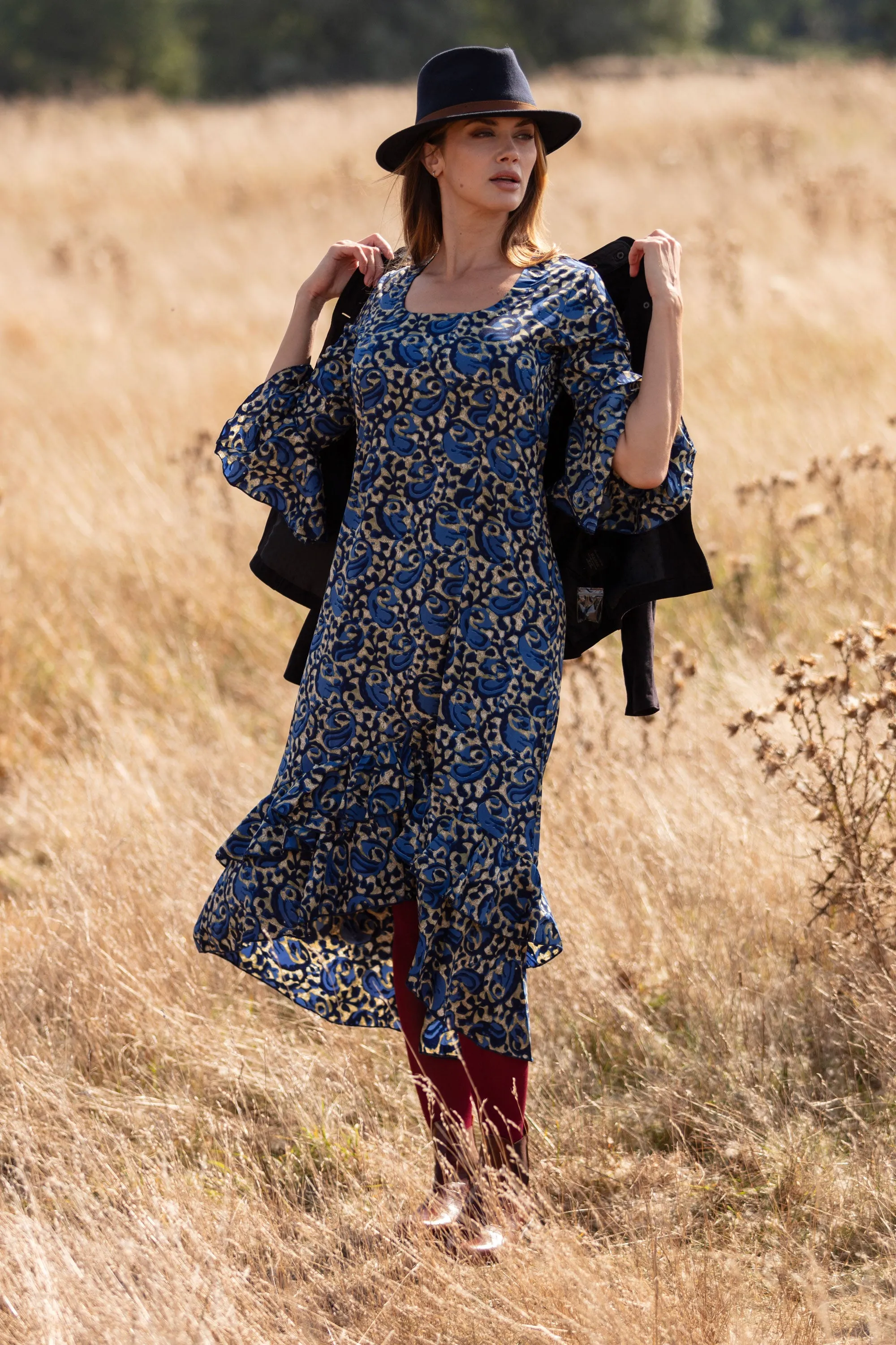 Victoria Midi Dress in Navy Swirl