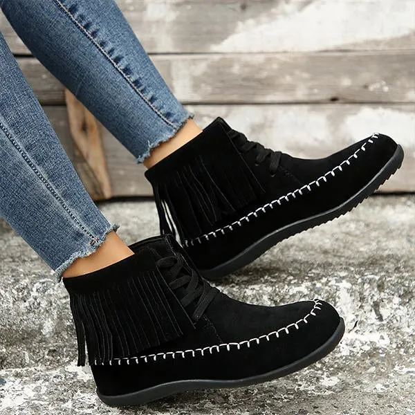 Women's Casual Flat Tassel Ankle Martin Boots 43729289S