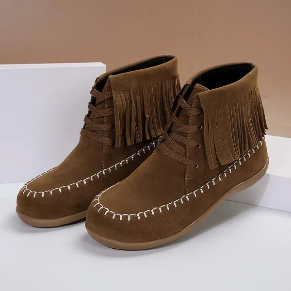 Women's Casual Flat Tassel Ankle Martin Boots 43729289S