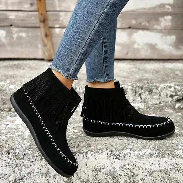 Women's Casual Flat Tassel Ankle Martin Boots 43729289S