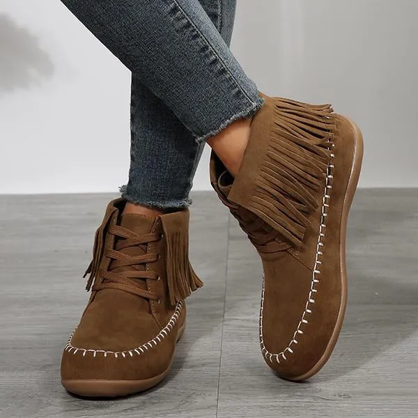 Women's Casual Flat Tassel Ankle Martin Boots 43729289S