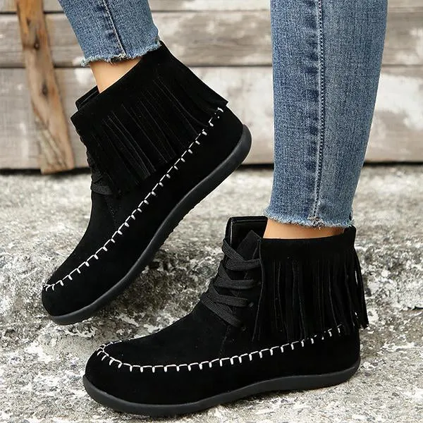 Women's Casual Flat Tassel Ankle Martin Boots 43729289S