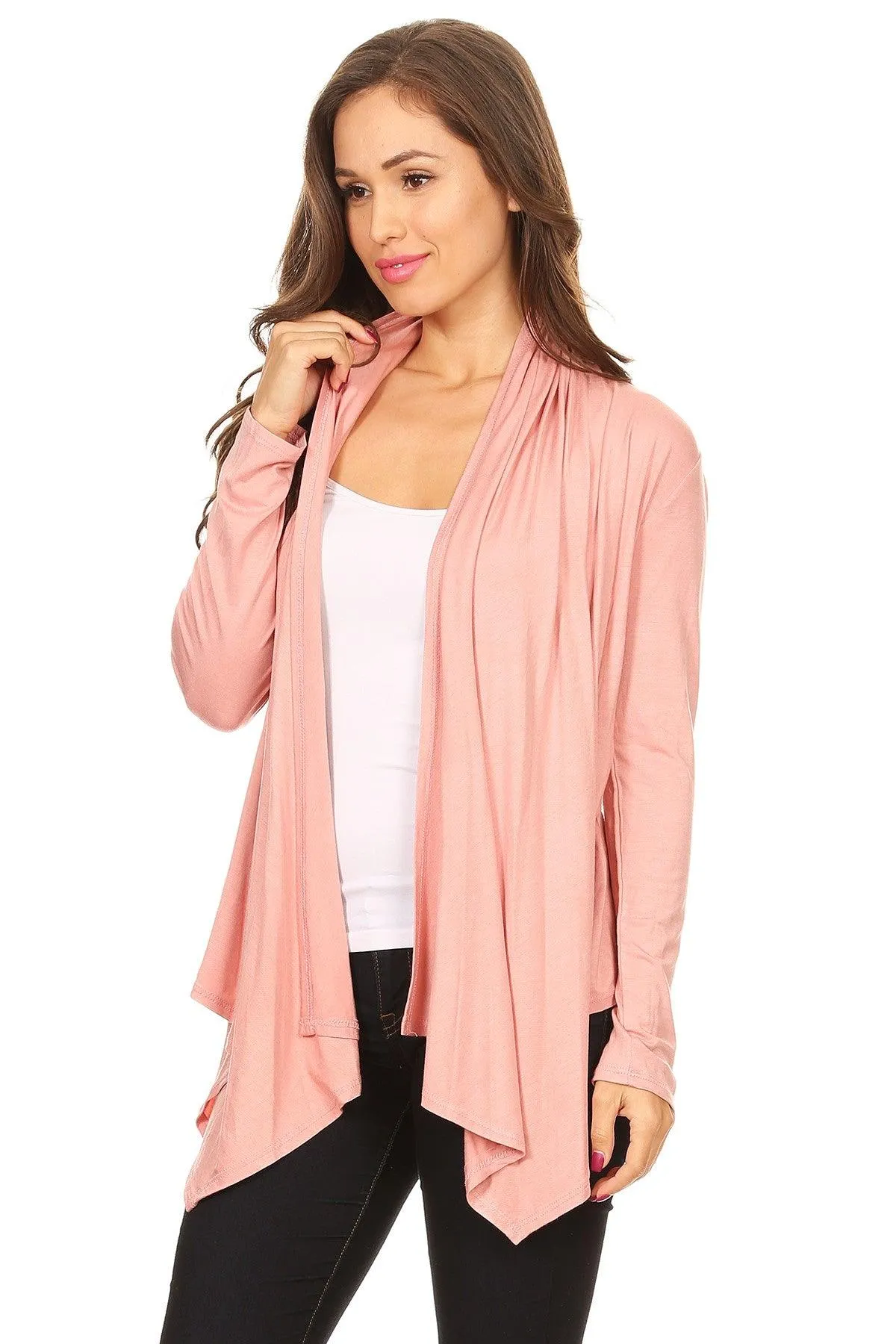 Women's Casual Solid Long Sleeve Drape Open Front Cardigan