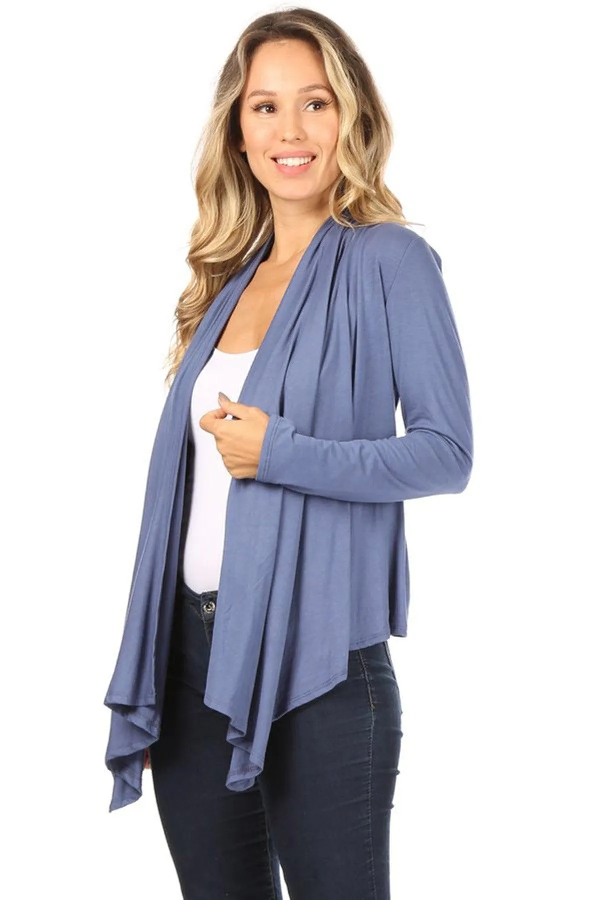 Women's Casual Solid Long Sleeve Drape Open Front Cardigan