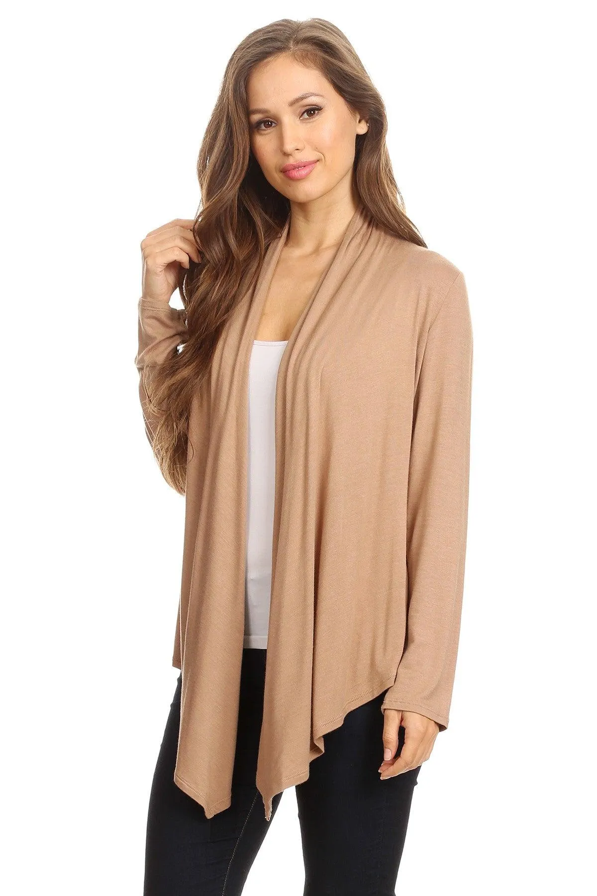 Women's Casual Solid Long Sleeve Drape Open Front Cardigan