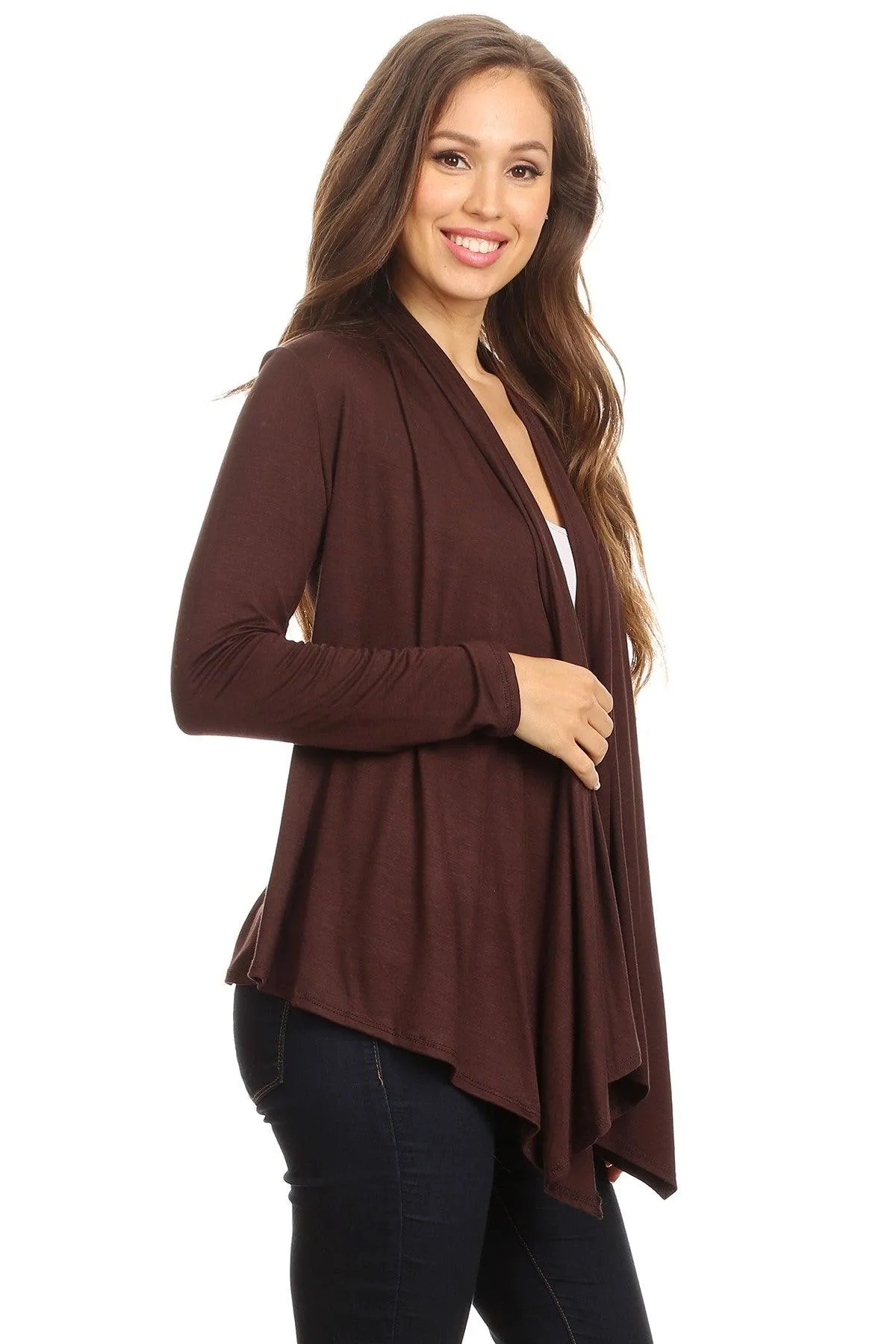 Women's Casual Solid Long Sleeve Drape Open Front Cardigan