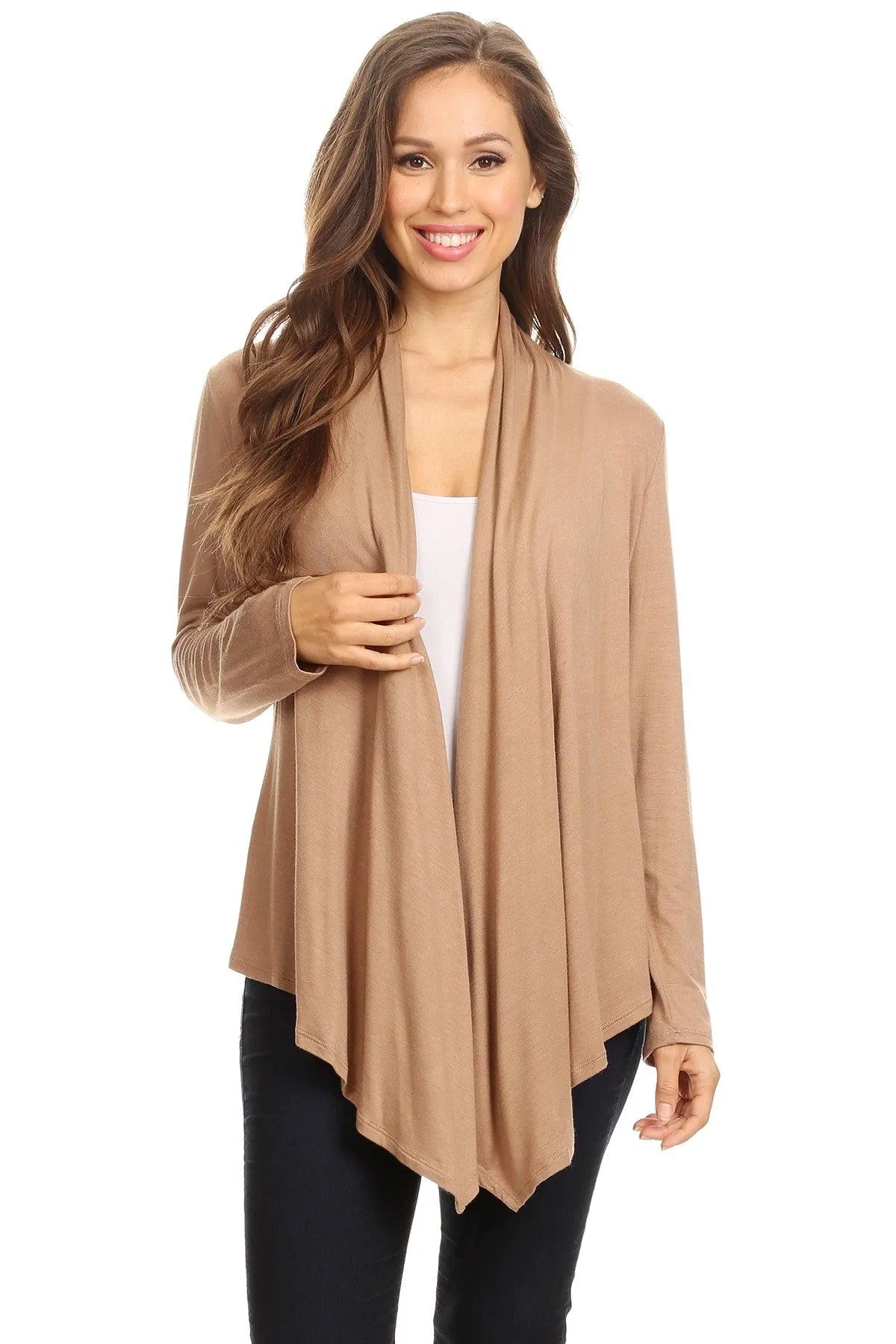 Women's Casual Solid Long Sleeve Drape Open Front Cardigan