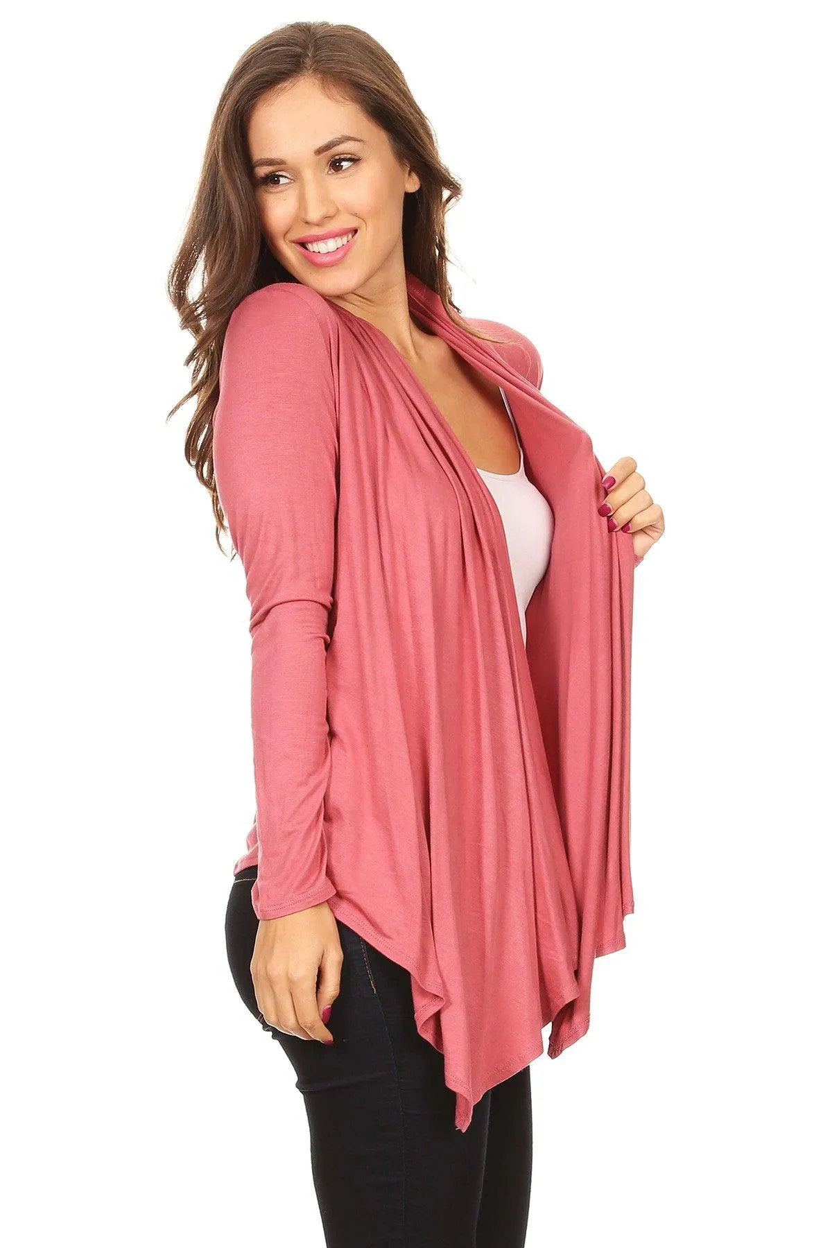 Women's Casual Solid Long Sleeve Drape Open Front Cardigan