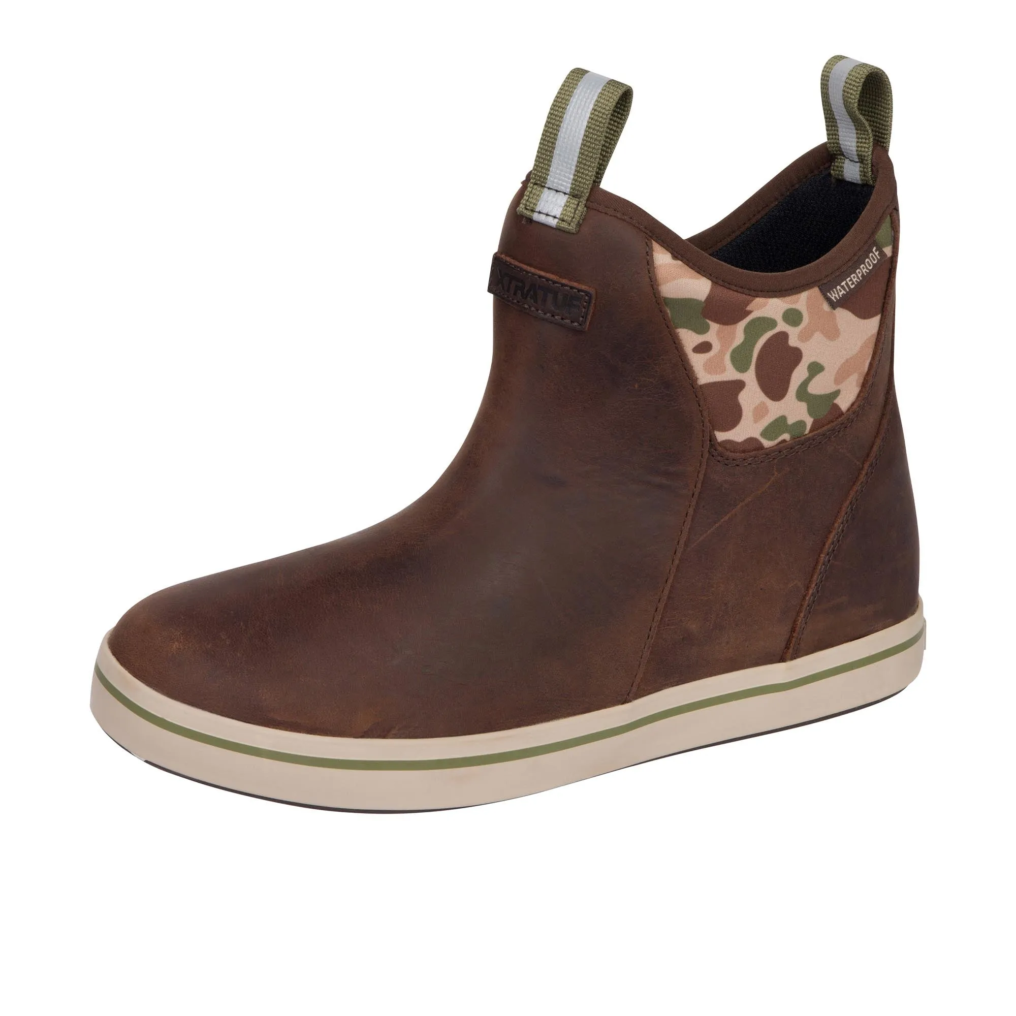 Xtratuf Ankle Deck Boot Leather Brunette Chocolate Brown Duck Camo